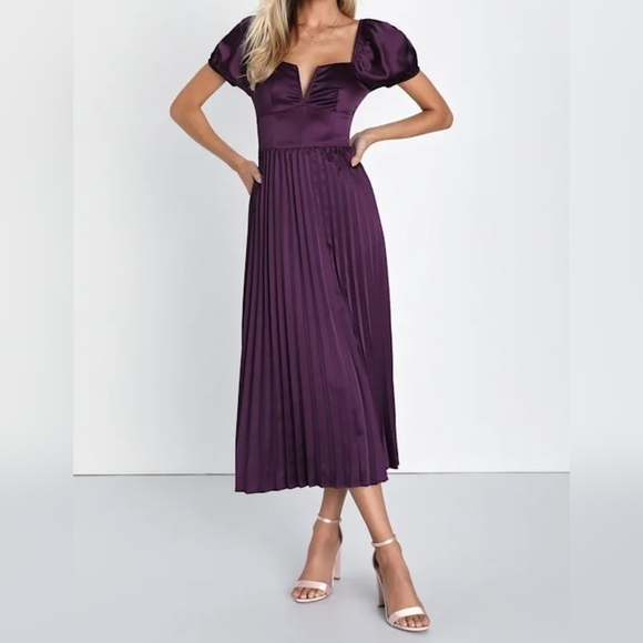Lulus Dresses & Skirts - Lulus Flawless Forever Dark Purple Satin Pleated Midi Dress